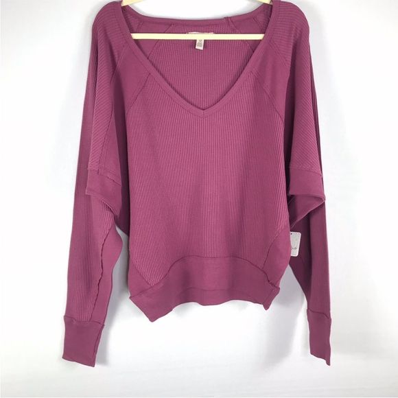 Free People Santa Clara Thermal Knit Top oversized V Neck Dolman Women’s Sz XS - Picture 5 of 16